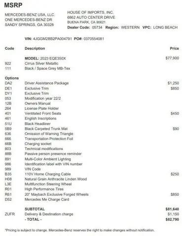 2023 Mercedes-Benz EQE 350+ EQE 350+