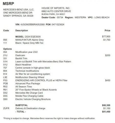 2024 Mercedes-Benz EQE 350+ EQE 350+