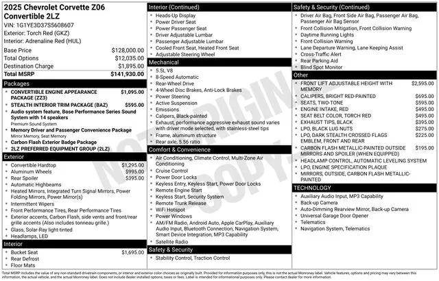 2025 Chevrolet Corvette Z06 RWD Convertible 2LZ