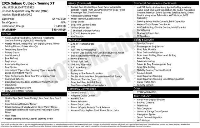 2026 Subaru Outback Touring XT
