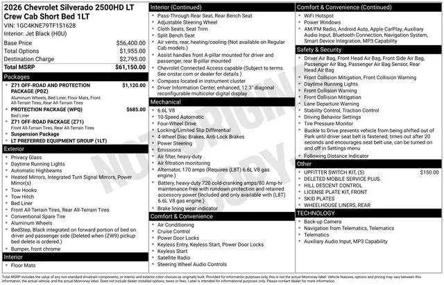 2026 Chevrolet Silverado 2500HD Crew Cab, Standard Bed, LT, 4WD