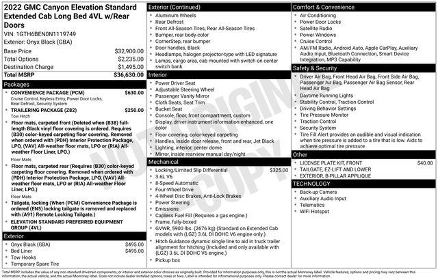 2022 GMC Canyon 4WD Extended Cab Elevation Standard