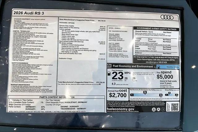 2026 Audi RS 3 TFSI quattro S tronic