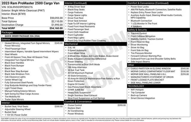 2023 Ram ProMaster 2500 Cargo Van High Roof 159" WB