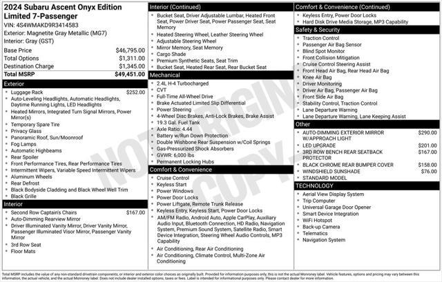 2024 Subaru Ascent Onyx Edition Limited 7-Passenger