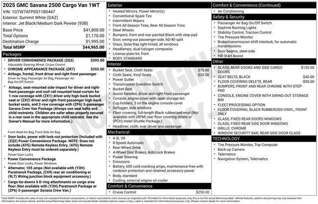 2025 GMC Savana Cargo RWD 2500 Regular Wheelbase Work Van for sale in Raynham, MA