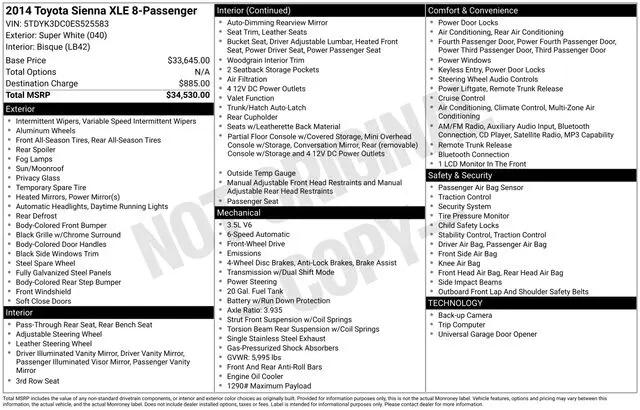 2014 Toyota Sienna XLE V6 8 Passenger