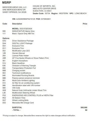 2023 Mercedes-Benz EQE 350+ EQE 350+