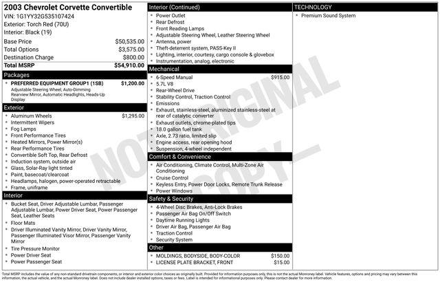 2003 Chevrolet Corvette Base