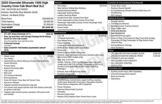2020 Chevrolet Silverado 1500 4WD Crew Cab Short Bed High Country