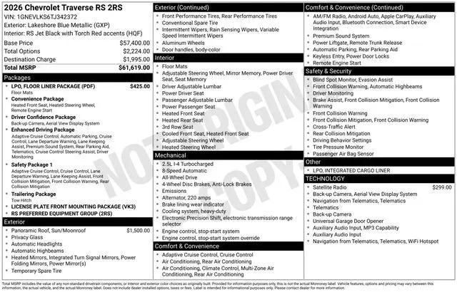 2026 Chevrolet Traverse AWD RS