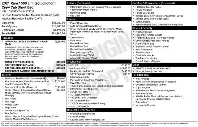 2021 Ram 1500 Limited Longhorn Crew Cab 4x4 5'7" Box