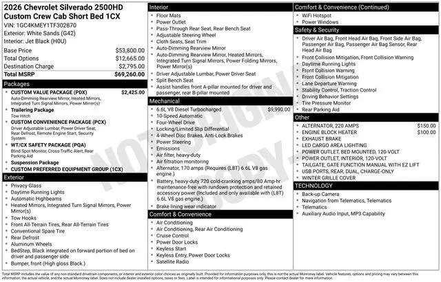 2026 Chevrolet Silverado 2500HD Crew Cab, Standard Bed, WT, 4WD