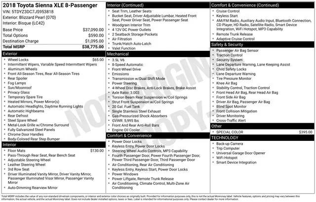 2018 Toyota Sienna XLE 8 Passenger