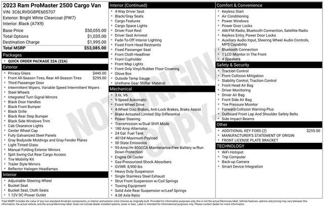2023 Ram ProMaster 2500 Cargo Van High Roof 159" WB
