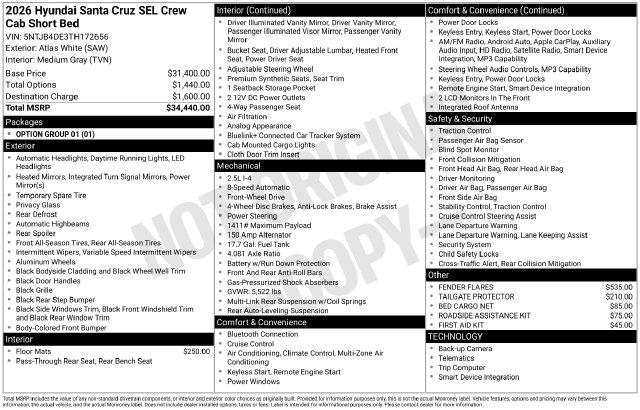 New 2026 Hyundai Santa Cruz SEL For Sale in Olive Branch, MS