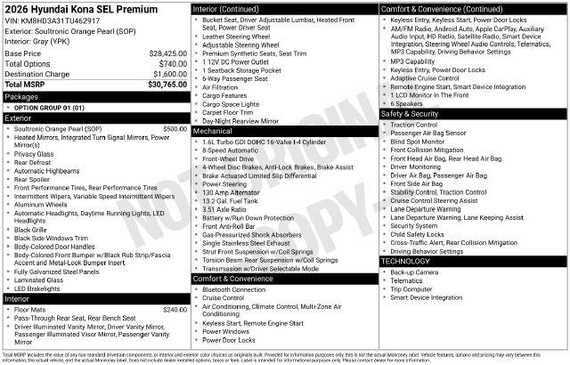 New 2026 Hyundai Kona SEL Premium For Sale in Olive Branch, MS