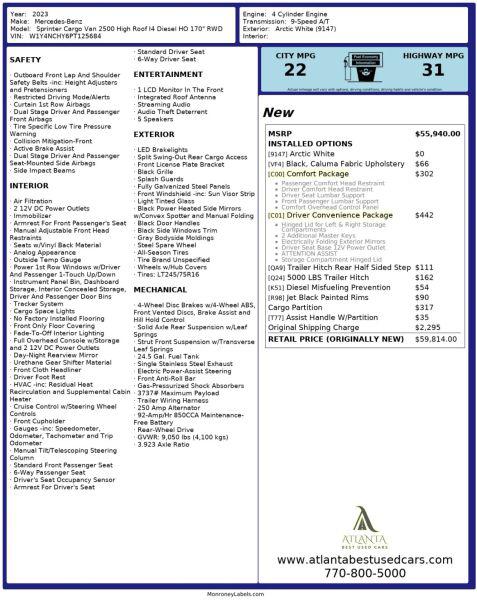 2023 Mercedes-Benz Sprinter 2500 High Roof 4-Cyl Diesel HO