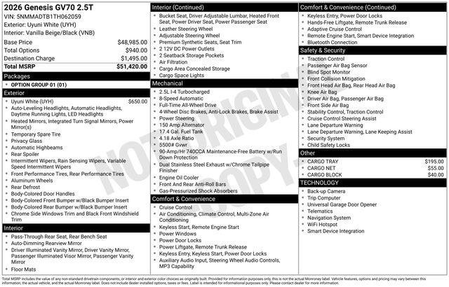 Used 2026 Genesis GV70 2.5T Select For Sale in Olive Branch, MS