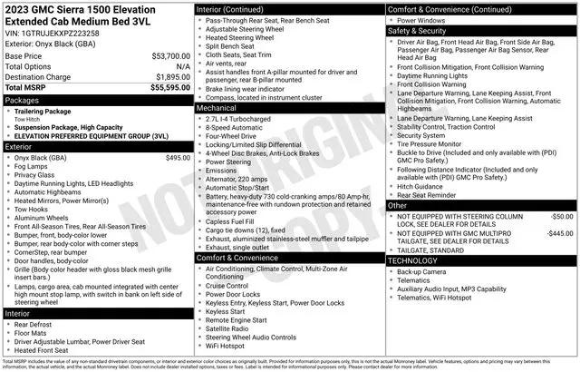 2023 GMC Sierra 1500 4WD Double Cab Standard Box Elevation with 3VL