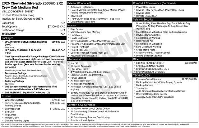 2026 Chevrolet Silverado 2500HD Crew Cab, Standard Bed, XR2, 4WD