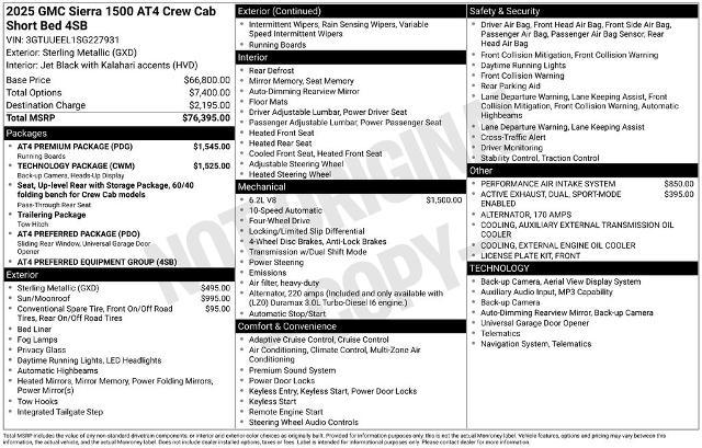 2025 GMC Sierra 1500 4WD Crew Cab Short Box AT4