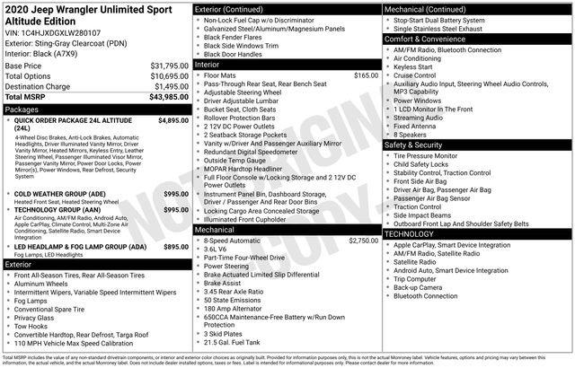 2020 Jeep Wrangler Sport Altitude 4x4
