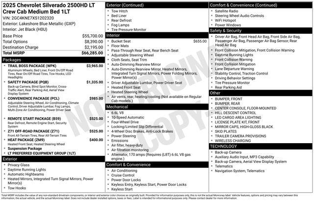 2025 Chevrolet Silverado 2500HD 4WD Crew Cab Standard Bed LT