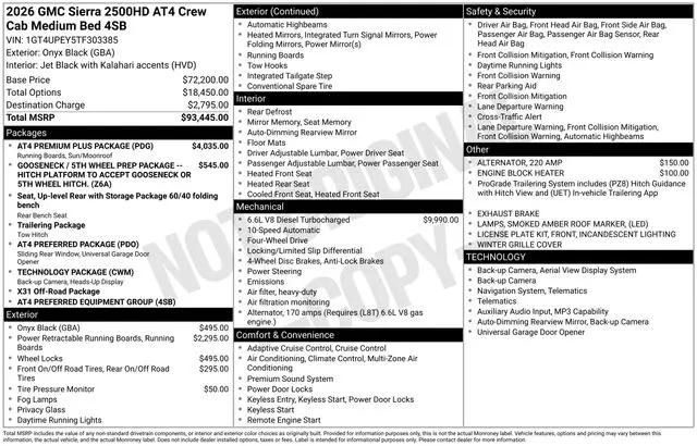 2026 GMC Sierra 2500HD Crew Cab, Standard Bed, AT4, 4WD