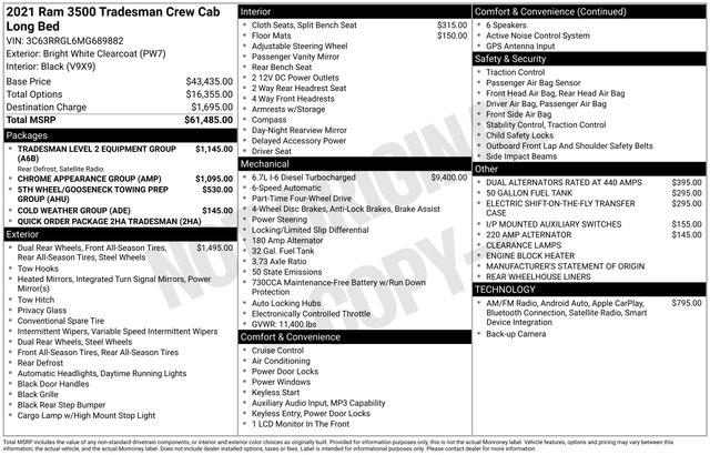 2021 Ram 3500 Tradesman Crew Cab 4x4 8' Box
