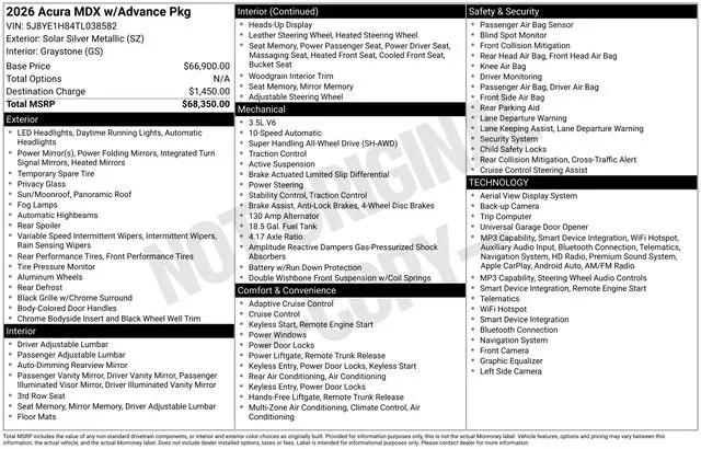 2026 Acura MDX Advance Package