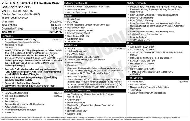 2026 GMC Sierra 1500 Crew Cab, Short Bed, Elevation, 4WD