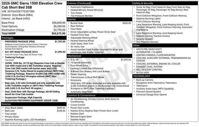 2026 GMC Sierra 1500 Crew Cab, Short Bed, Elevation, 4WD