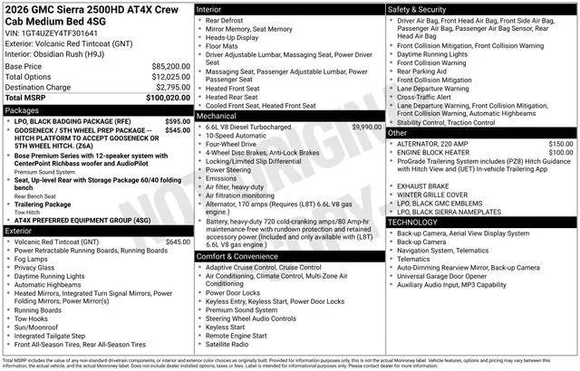 2026 GMC Sierra 2500HD Crew Cab, Standard Bed, AT4X, 4WD