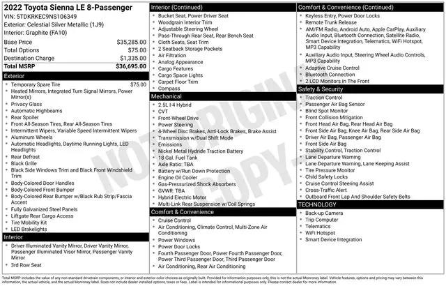 2022 Toyota Sienna LE