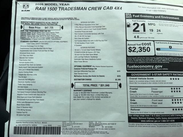 2026 Ram 1500 Tradesman Crew Cab 4x4 5'7" Box