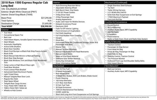 2018 Ram 1500 Tradesman Regular Cab 4x2 8' Box
