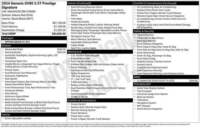 2024 Genesis GV80 3.5T Prestige Signature AWD