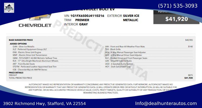 2018 Chevrolet Bolt EV Premier for sale in Stafford, VA