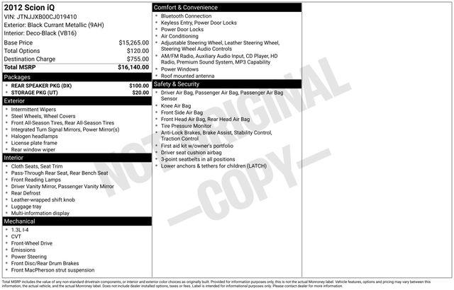 2012 Scion iQ Base