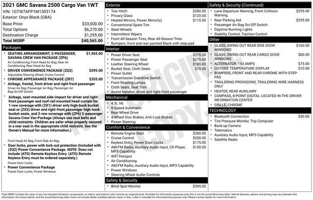 2021 GMC Savana Cargo RWD 2500 Regular Wheelbase Work Van