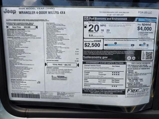 2026 Jeep Wrangler WRANGLER 4-DOOR WILLYS
