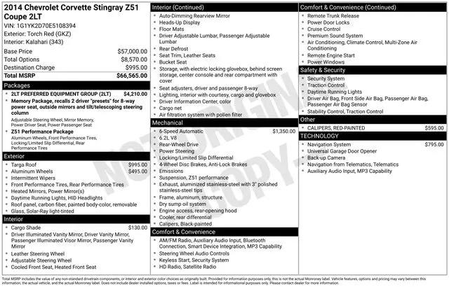 2014 Chevrolet Corvette Stingray Z51