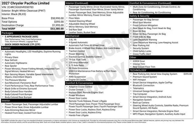 2027 Chrysler Pacifica Limited