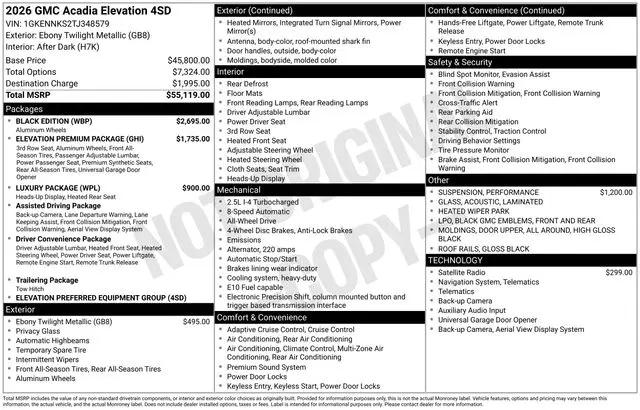 2026 GMC Acadia Elevation AWD