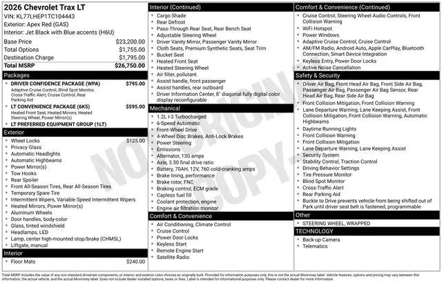 2026 Chevrolet Trax FWD LT for sale in Avon, IN