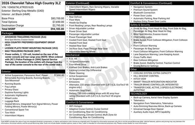 2026 Chevrolet Tahoe 4WD High Country