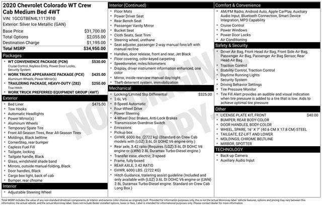 2020 Chevrolet Colorado 4WD Crew Cab Short Box WT