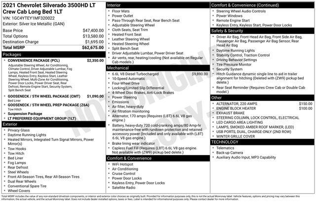 2021 Chevrolet Silverado 3500HD 4WD Crew Cab Long Bed LT