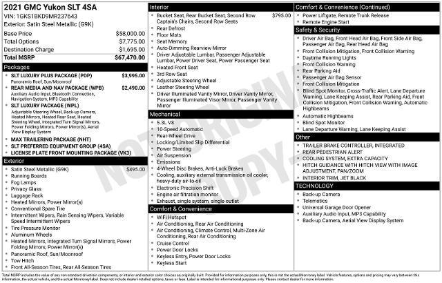 2021 GMC Yukon 2WD SLT